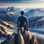 Determined Climber Reaching Mountain Peak
