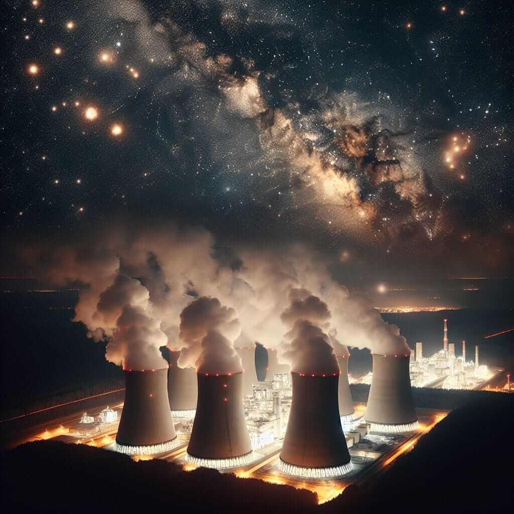 Nuclear Power Plant at Night