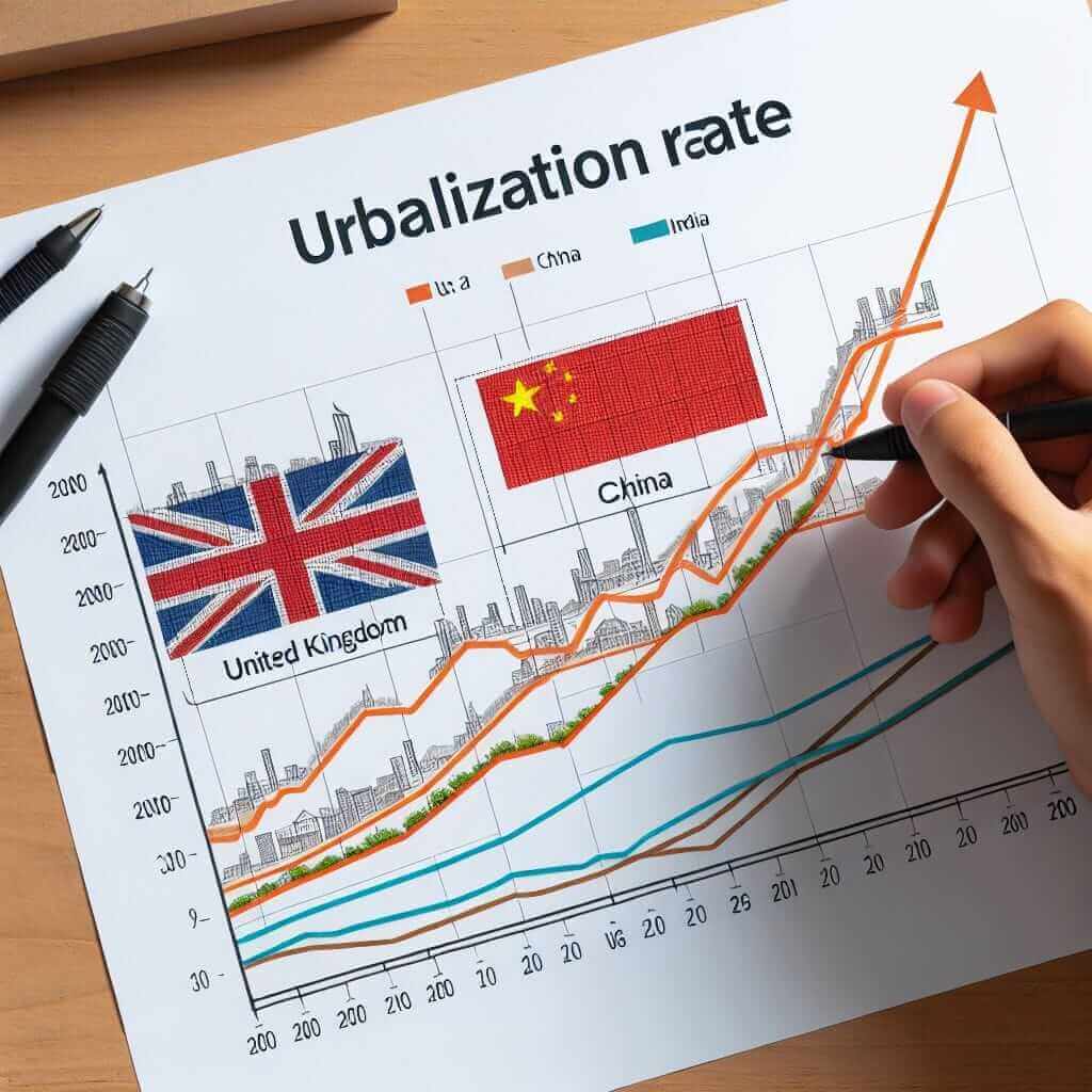 Urbanization Rates in the UK, China, and India (2000-2020)