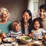 Family members laughing and talking together
