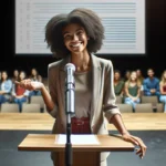 Confident presenter giving a speech