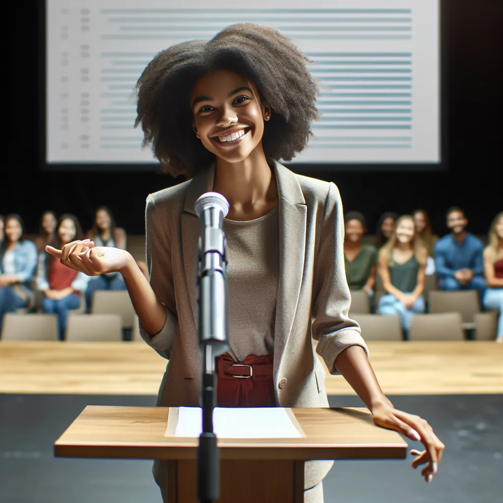 Confident presenter giving a speech