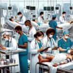 Medical staff in packed ICU rooms during a pandemic