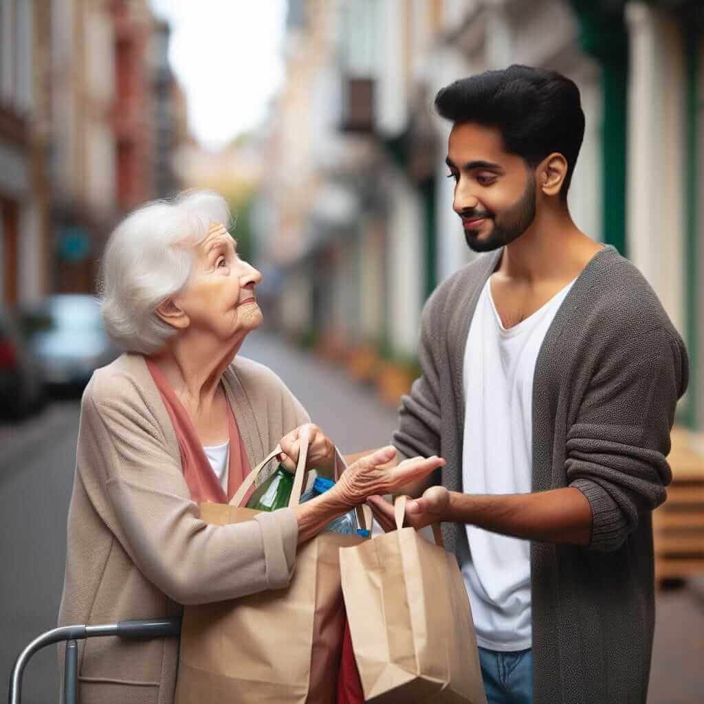Helping an elderly woman