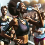 Athlete drinking water during race