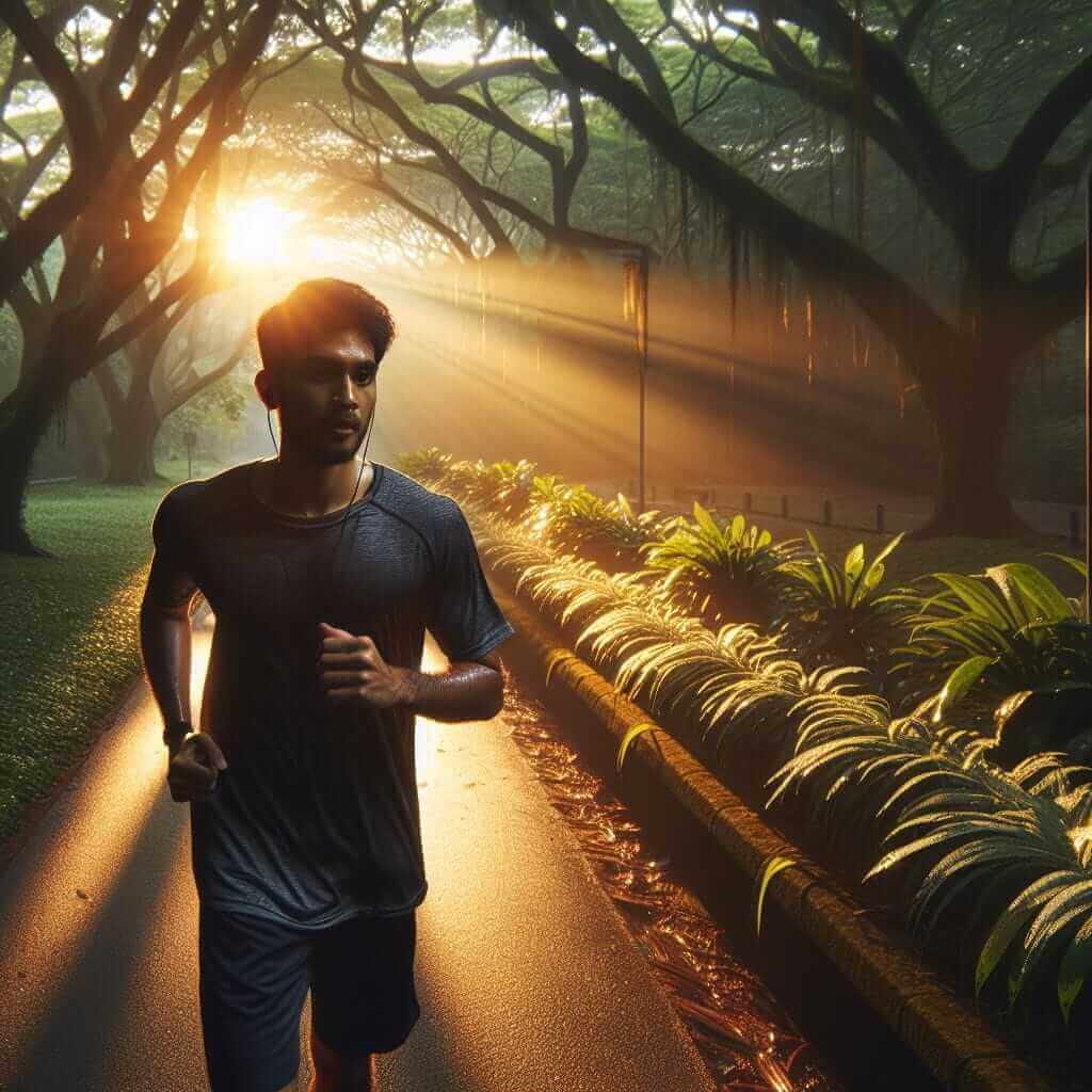 Jogging in the morning