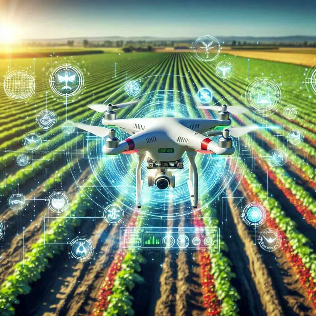 Drone monitoring a farm