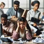 Stressed and anxious office workers