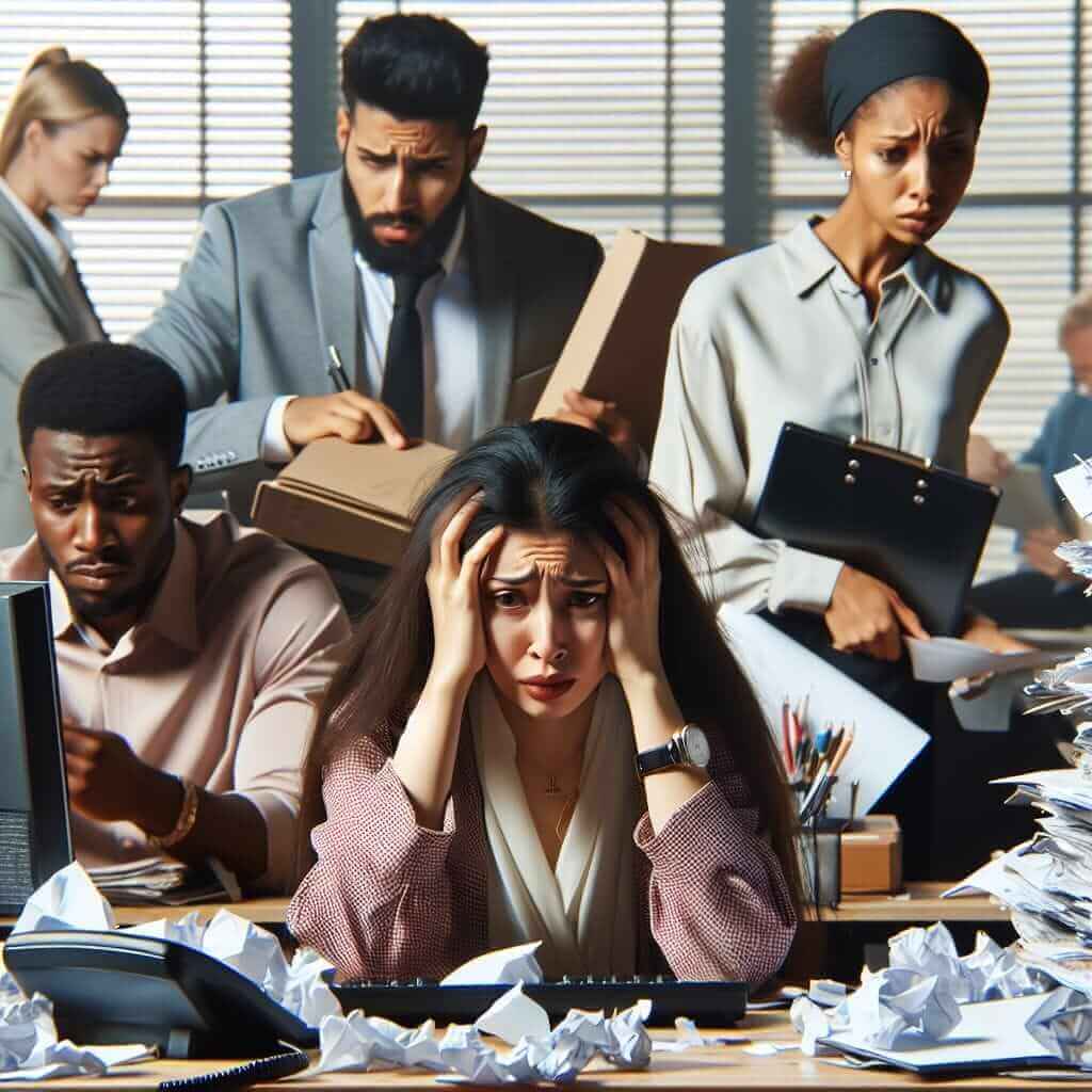 Stressed and anxious office workers