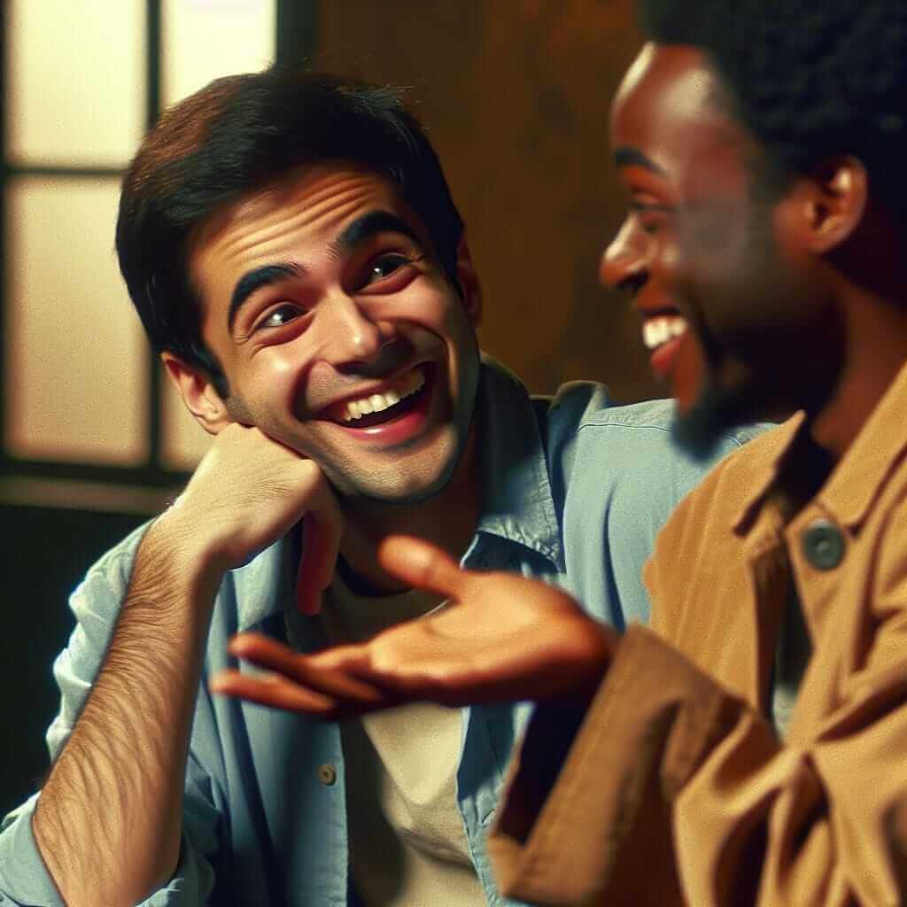 Person teasing another with a smile