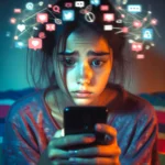 Teenager using social media on smartphone