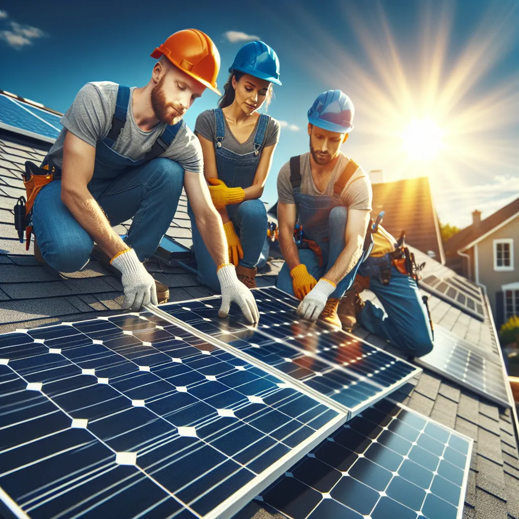 Solar panel installation on a residential roof
