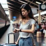 Woman Waiting at Train Station