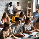 Diverse classroom with bilingual education
