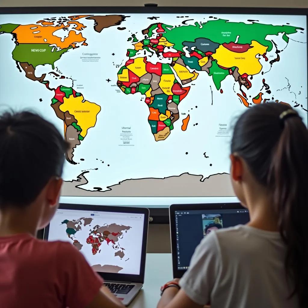Students collaborating on a global project