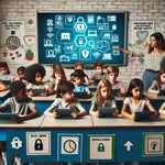 Children learning about digital security in a classroom