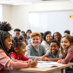 Diverse classroom with students from various backgrounds