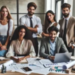 Diverse team collaborating on a project