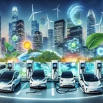 Electric vehicles charging at a station