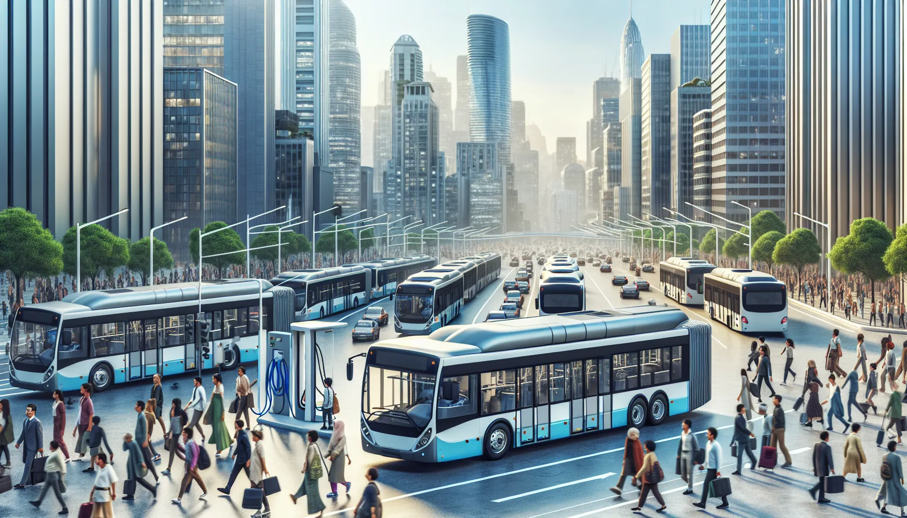 Electric buses in a city