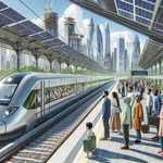 Electric train at modern station