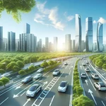 Electric vehicles reducing air pollution in a city