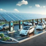 Electric vehicles charging at a station