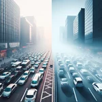 Electric vehicles reducing air pollution in a city