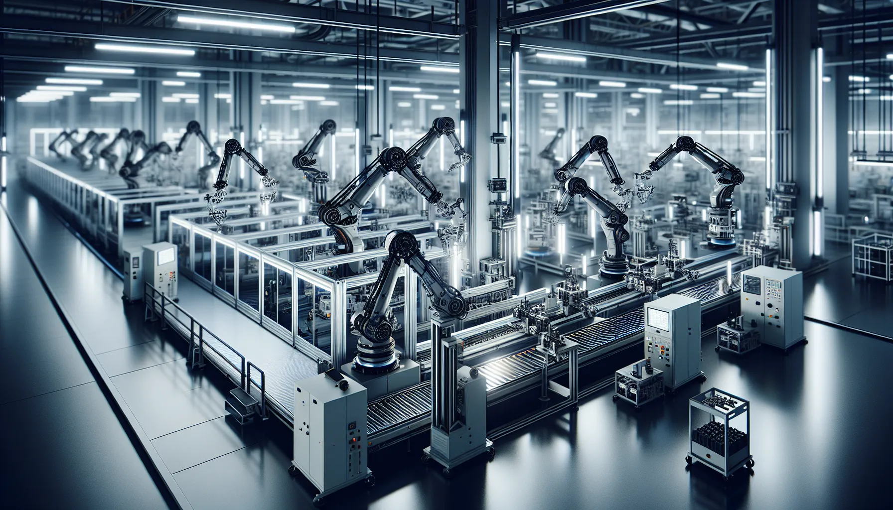 Robots working in a factory