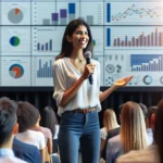 Confident speaker presenting to an audience