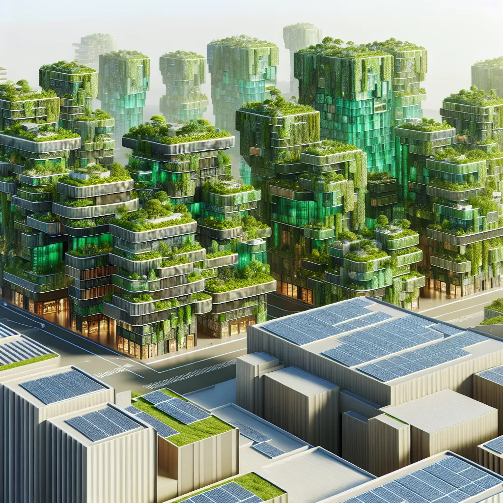 Green buildings in urban skyline