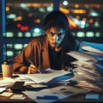 Dedicated professional working late