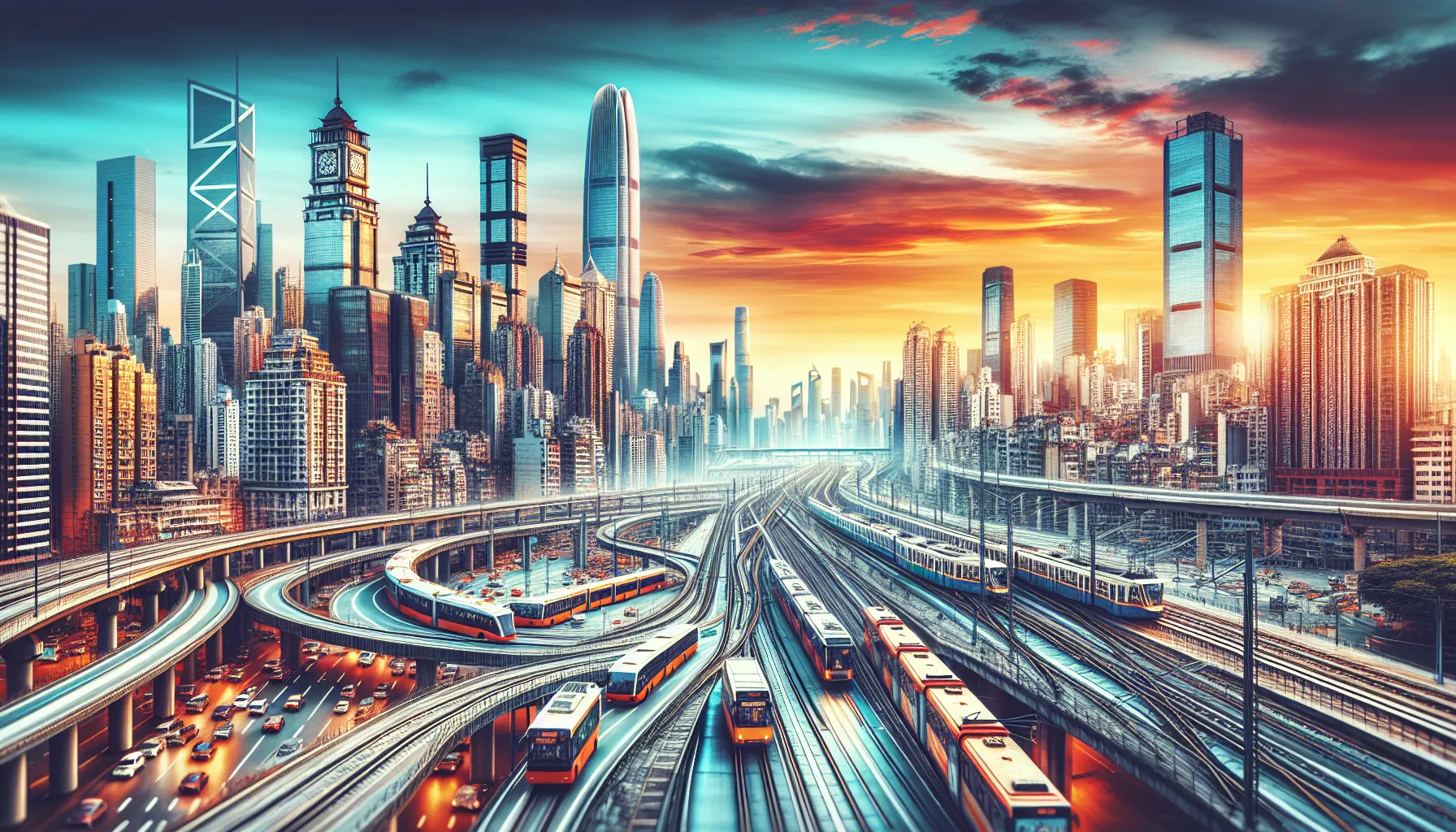 Modern City Skyline with Public Transport