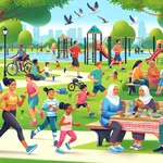 People Enjoying a City Park