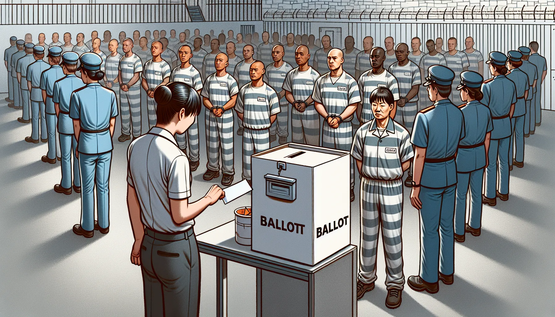 Prisoners casting votes in a ballot box