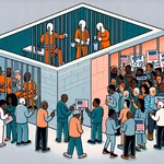 Illustration of prisoners' voting rights debate