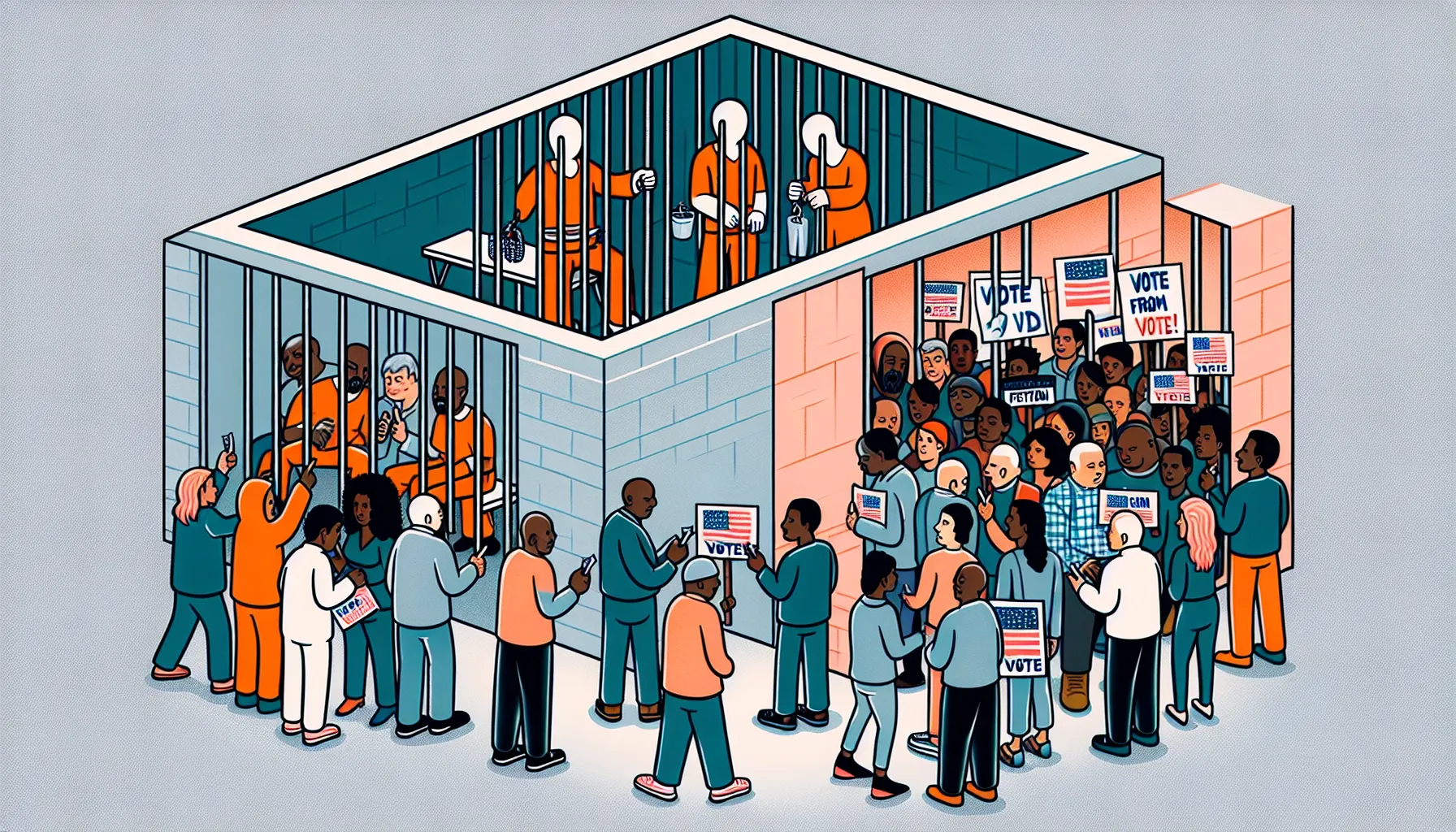 Illustration of prisoners' voting rights debate