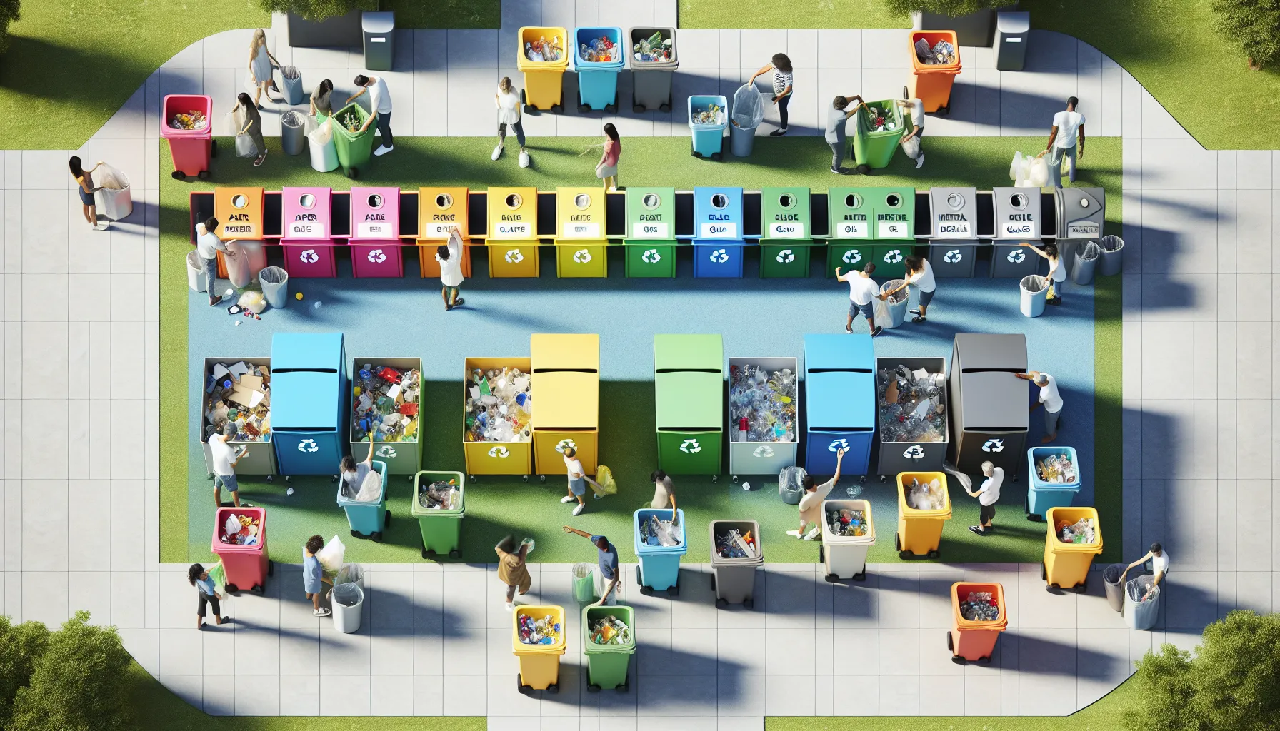 Recycling bins for different materials