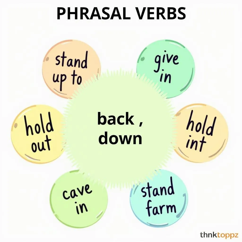Infographic of related phrasal verbs to 'back down'