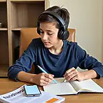Student using audiobooks for IELTS listening practice