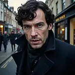 Benedict Cumberbatch portraying Sherlock Holmes