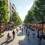 Car-free zone in a bustling city center