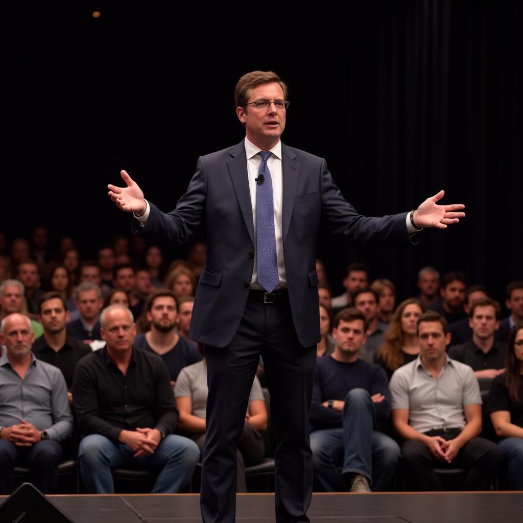 Confident speaker addressing audience