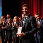 Receiving the 'Employee of the Year' award