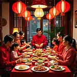 Extended family celebrating Lunar New Year together
