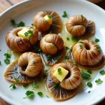 Traditional presentation of French escargot dish
