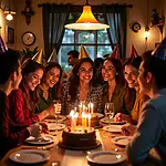 Friends celebrating a birthday party at a restaurant