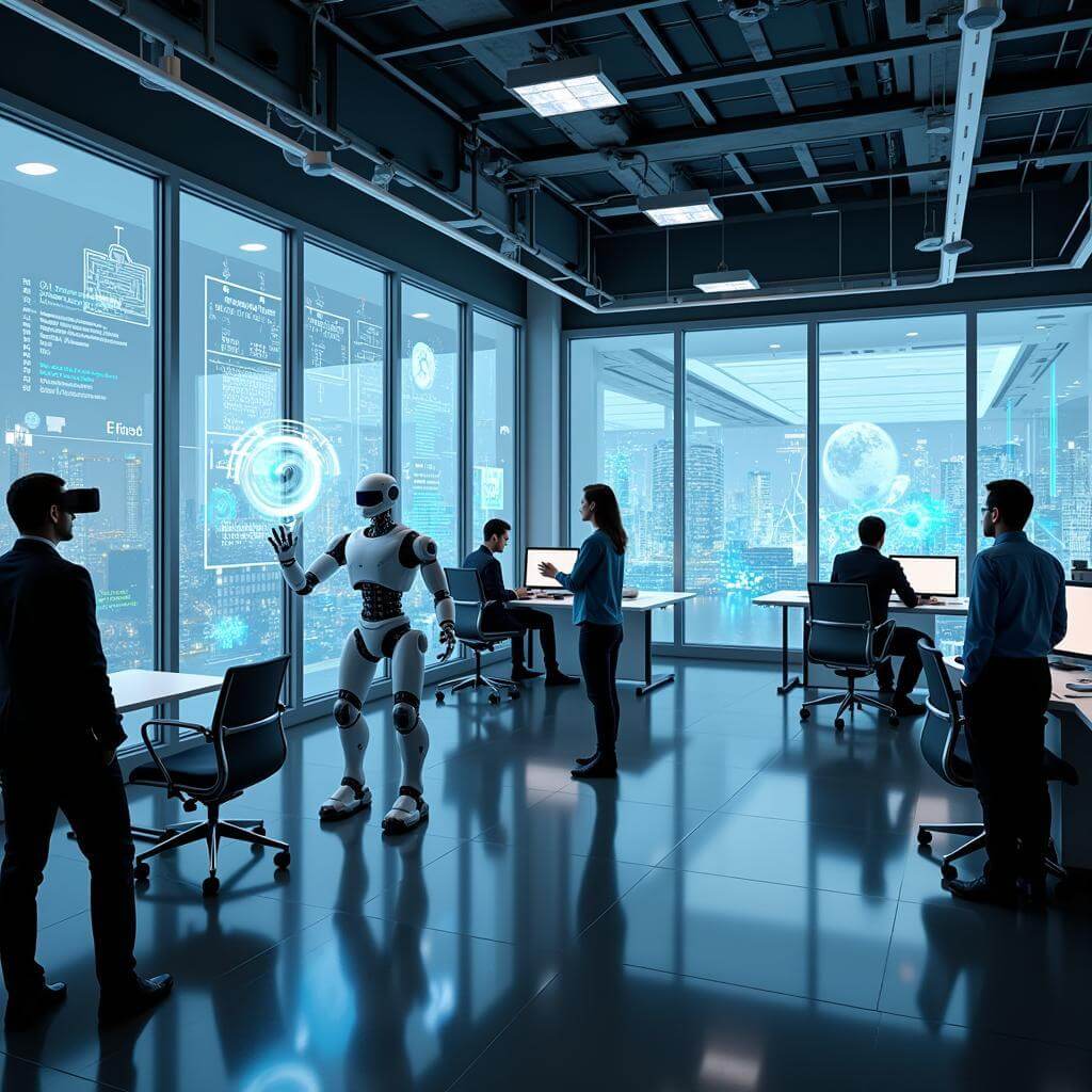 Futuristic workplace with advanced technology