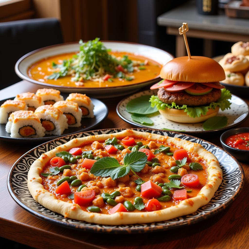 Global cuisine fusion of traditional and modern dishes