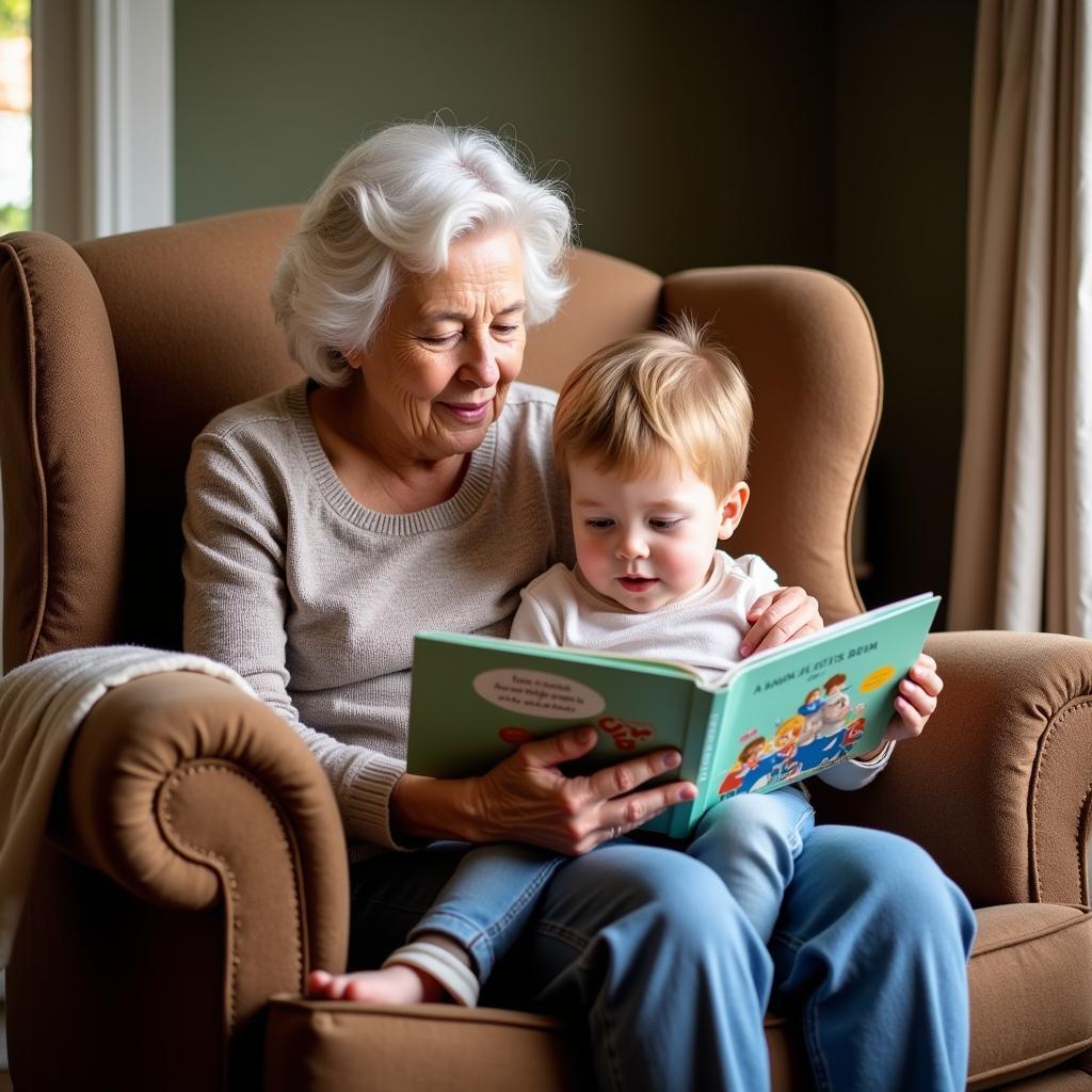 Grandmother teaching grandchild to read